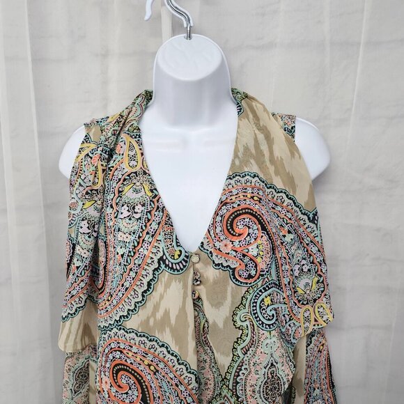 Sunny Leigh Blue Pink Paisley Animal Stripe Tank Boho Festival L - Picture 2 of 11